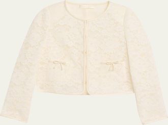 LoveShackFancy Junetta Floral Lace Cropped Jacket
