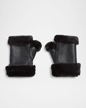 Jocelyn Gstaad Faux Fur and Leather Fingerless Mittens