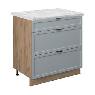 Vicco Mueble Bajo De Cocina Fame-line, Azul Claro-gris, 80 Cm Con 3 Cajones, Et M&aacute;rmol