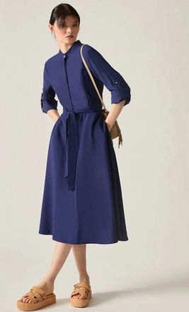 James Lakeland Womens Navy Tie-Waist Midi Dress - Size: 16