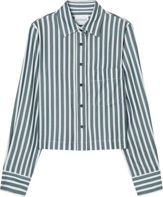 Closed Cropped Shirt - Dames - Overhemden - Groen - XS - Katoen - Overhemden
