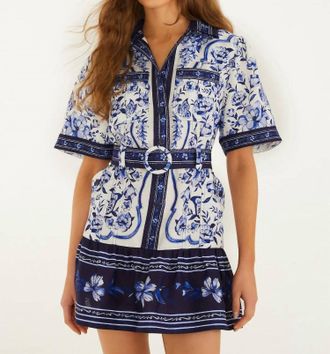 Farm Rio Porcelain Garden Mini Dress In Off-White