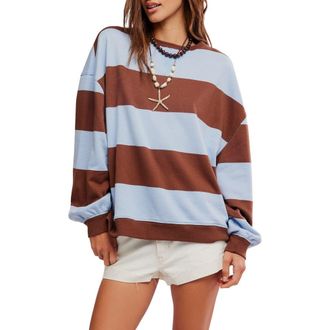Free People Oversize Stripe Sweatshirt in Periwinkle Combo at Nordstrom, Size X-Small