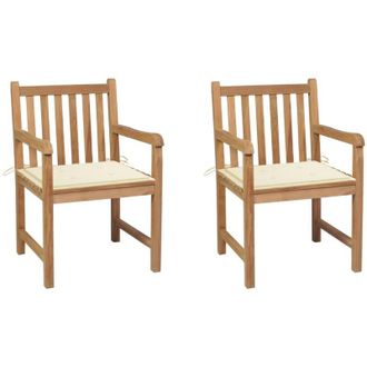 vidaXL Sillas De Jard&iacute;n 2 Uds Madera Maciza De Teca Con Cojines Crema Vidaxl