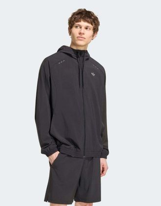 adidas Originals Tech Trefoil Essentials - Top sportivo con zip integrale e cappuccio nero