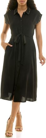 Nina Leonard Studded Cap Sleeve Midi Shirtdress in Black at Nordstrom Rack, Size X-Large
