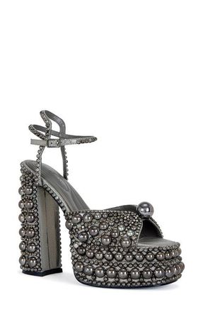 Azalea Wang Astrella Ankle Strap Platform Sandal in Gunmetal at Nordstrom, Size 8