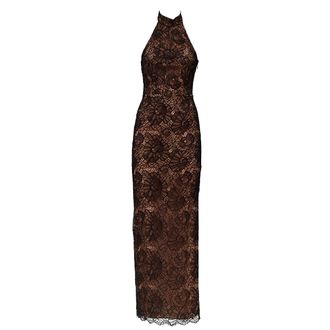 Rotate Kasia Lace Halterneck Dress With Open Back And Scalloped Hem