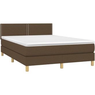 vidaXL Cama Box Spring Colch&oacute;n Luces Led Tela Marr&oacute;n Oscuro 140x190 Cm Vidaxl