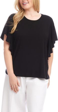 Karen Kane Flutter Sleeve Crewneck Jersey Top in Black at Nordstrom, Size 0X
