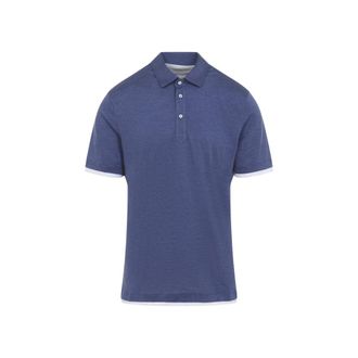 Brunello Cucinelli Blue Button Trim Polo Shirt