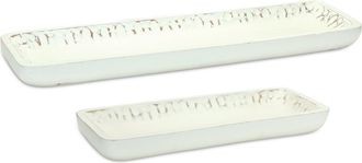 Melrose International White Washed Mango Wood Dough Bowl Tray (Set of 2) - White