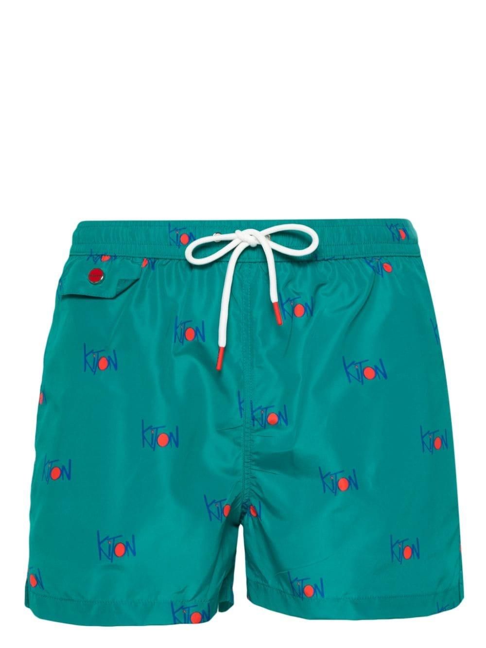 水着 KITON CIRO PAONE Nylon swim trunk with all-over print Rosso Kiton Swimwear for Men
