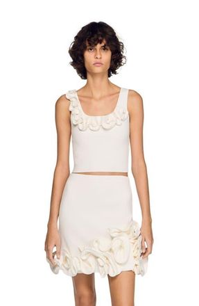 Sandro Floral knit crop top in White at Nordstrom, Size X-Small