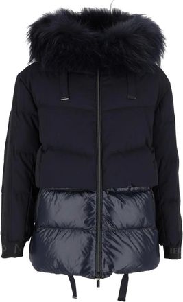 DIEGO M Chaqueta de micropiuma con borde desmontable de mapache blanco - Jackets - Mujer - Azul - XL