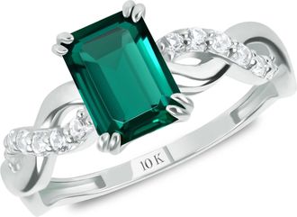 MAX + STONE Solid 10k Yellow or White Gold Emerald Cut Birthstone Rings with Twisted Band