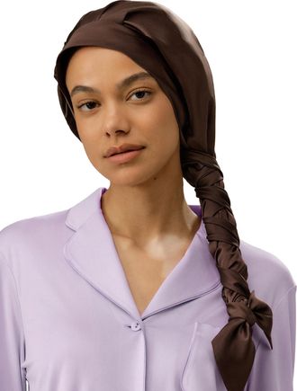 LilySilk 100% Mulberry Silk Nightcap Ladies Pure Silk Sleep Cap for Hair Care Long Bonnet with Extended Tie Laces for All Hair Type,Dark Brown
