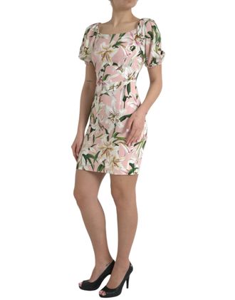 Dolce & Gabbana Womens Pink Lily Viscose Sheath Stretch Mini Dress Elastane