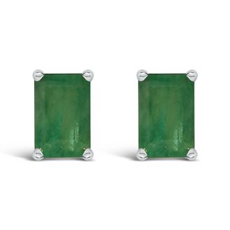 House of Brilliance 14K White Gold 6x4MM Emerald Shaped Emerald Solitaire Stud Earrings