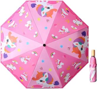 Generic Kids Folding Umbrella - Compact 8-Rib Windproof Brolly with UPF 50+ Sun Protection, 90cm Canopy, Manual Open, Lightweight 400g - Unicorn Design