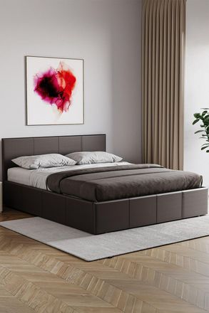 Home Discount Vida Designs Lisbon King Size Ottoman Leather Bed Frame UKFR Fabric in Brown