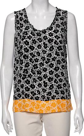 Love Moschino White Floral Printed Silk Embroidered Trim Top