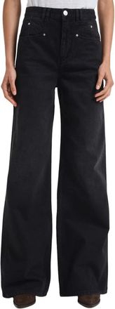 Isabel Marant Hoge Taille Wijde Pijp Zwarte Jeans - Dames - Loose Fit Jeans - Zwart - XS - Katoen - Jeans