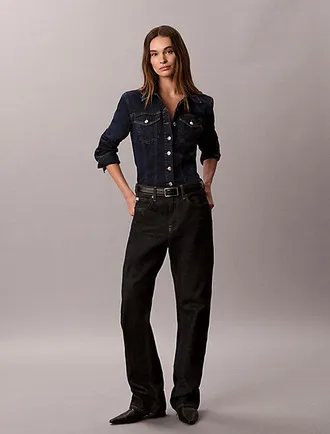 Calvin Klein Sculpt Denim Trucker Button-Down Shirt