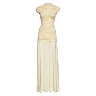 Self Portrait Maxi Dresses, female, Yellow, Size: S Jersey Draped Maxi Dress