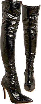 Generic Womens Cracked Leather Pointed Toe Thin Heel Over The Knee Boots Side Zipper Pole Dance Shoes