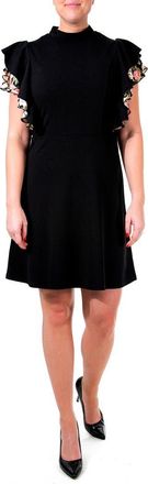 Nina Leonard Flutter Sleeve Woven Dress in Black/White at Nordstrom Rack, Size X-Large