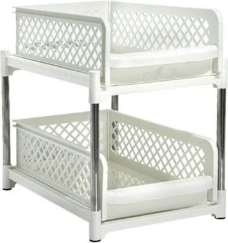 Elle Estante Deslizante De Doble Capa De Pl&aacute;stico Blanco - 23 Cm (9 Pulgadas)
