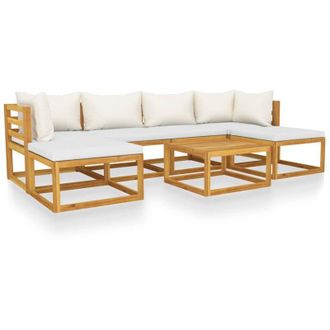 vidaXL Muebles De Jard&iacute;n 7 Pzas Cojines Crema Madera Maciza De Acacia Vidaxl