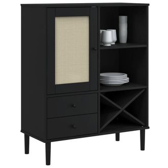 Berkfield Home Highboard SENJA Rattan Look Black 90x40x112cm Solid Wood Pine | Size: 90 x 40 x 112 cm
