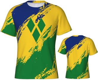 Generic Saint Vincent and The Grenadines Flag Gym T-Shirts Tee Crew Neck Sport Tops Soft Mens Tshirt for Everyday Summer Lounge XL