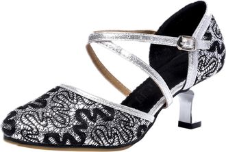 Generic Sequin Shoes Women, Dance Shoes For Women Low Heel Ankle Strap Mid Low Block Heel Close Toe Court Shoes Cross Strap Fashion Sequined Leather Pointed T