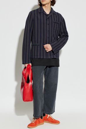 Maison Margiela Shirt With Striped Pattern, Mens, Navy Blue