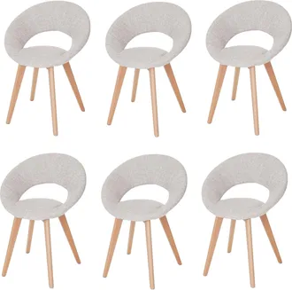 Hhg Hhg - Nunca Usado] Lote De 6 Sillas De Comedor Palermo Iii, Silla De Cocina, Dise&ntilde;o Retro A&ntilde;os 50, Textil, Crema/gris