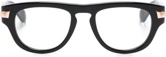 Gucci logo-engraved geometric-frame glasses - men - Acetate - 51 - Black