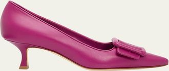 Manolo Blahnik 50mm Maysale Leather Buckle Pumps
