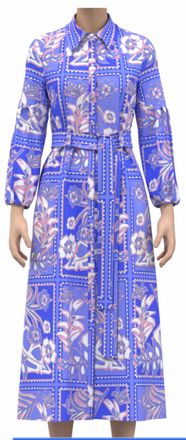 Celina Moon Long Sleeve Floral Stamp Print Shirt Dress In Blue