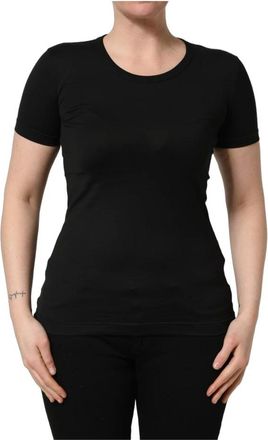 Dolce & Gabbana T-shirt met Ronde Hals en Korte Mouwen - Dames - T-shirts - Zwart - XS - Katoen - Tops