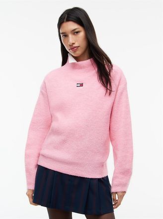 Tommy Hilfiger Womens Tommy Jeans Badge Mockneck Sweater - Pink Sugar - XXS