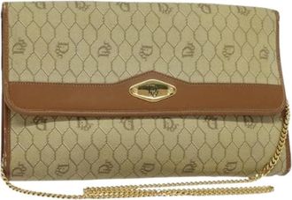 Dior Pre-owned Vintage Honeycomb Chain Canvas Shoulder Bag - Dames - Vintage Clutch - Beige - ONE Size - Leer - Vintage