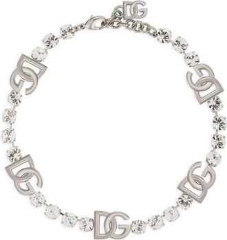 Dolce & Gabbana KIM DOLCE&GABBANA DG-logo rhinestone necklace - women - glass/Brass - One Size - Silver