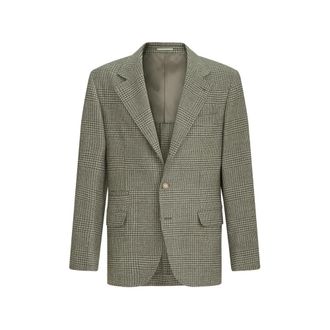 Brunello Cucinelli Comfort Wool And Cashmere Prince Of Wales Flannel Deconstructed Blazer