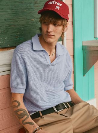 Djab Mens Pointelle-ribbed Johnny-collar polo