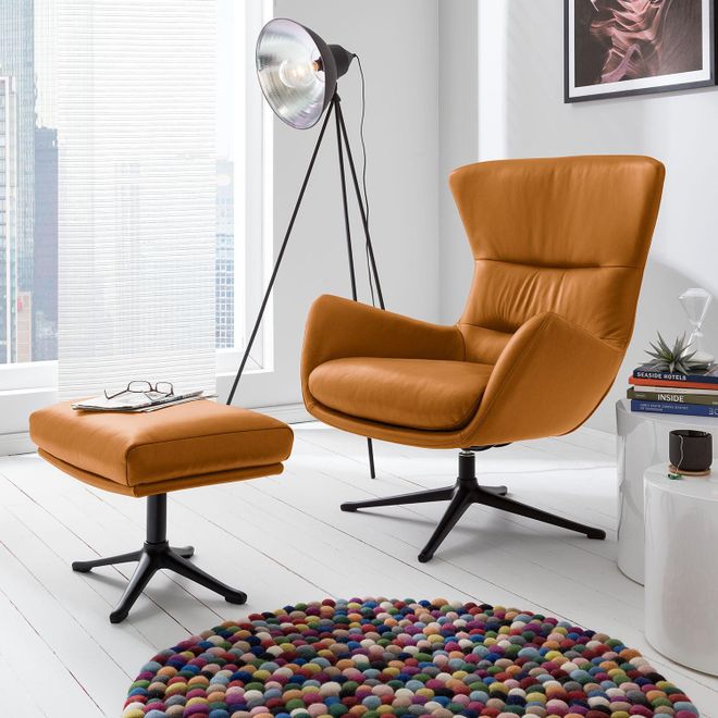 Studio Copenhagen home24 Sessel mit Kreuzfuß Braun/Cognac Echtleder Neka Schwarz 84 x 99 x 96cm ab 1.099,99 €