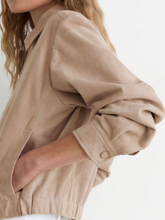 Reiss Neutral Lottie Petite Cropped Bomber Jacket, 14