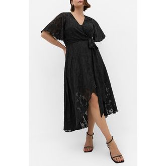 City Chic Maxi Love Burnout Wrap Dress in Black at Nordstrom, Size 20W